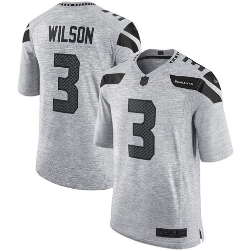 Nike Seahawks #3 Russell Wilson Gray Men's Stitched NFL Limited Gridiron Gray II Jersey - Click Image to Close
